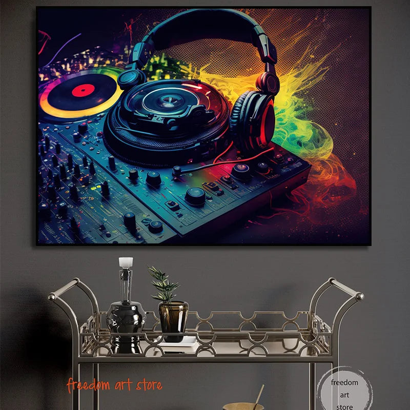 Coole Neon-Stil DJ Jungen mit einem Kopfhörer hören Musik Kunst Poster Leinwand Malerei Wand druck Bild Wohnzimmer Wohnkultur
