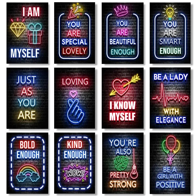 Moderne Neon Slogan Poster Motivation Wand Kunst Drucke Inspirational Erfolg Leinwand Malerei für Schlafzimmer Haus Dekorative Bild