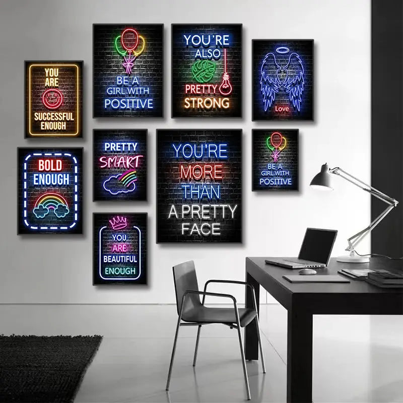 Moderne Neon Slogan Poster Motivation Wand Kunst Drucke Inspirational Erfolg Leinwand Malerei für Schlafzimmer Haus Dekorative Bild