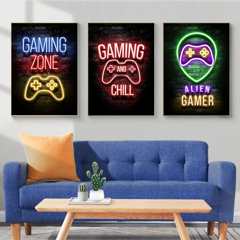 Neon Gaming Gamer Wand Kunst Poster Druckt Gamer Leinwand Malerei Leinwand Bild für Kinder Jungen Zimmer Dekorative Spielzimmer Cuadros