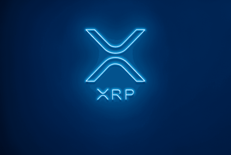 XRP LED-Neonschild in Blau an der Wand
