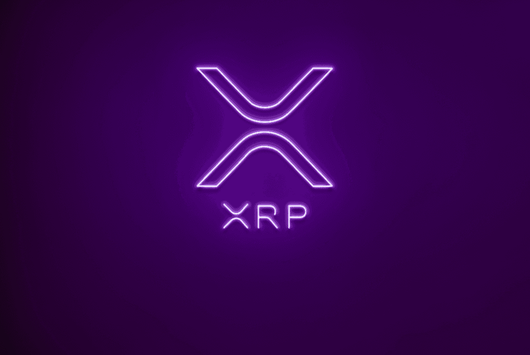 XRP LED-Neonschild in Violett an der Wand